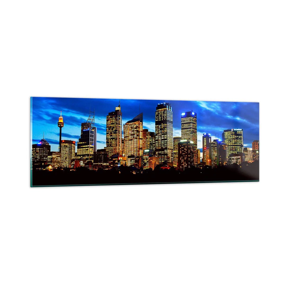 Tablou pe sticlă - O noapte de lumini și culori - 90x30 cm