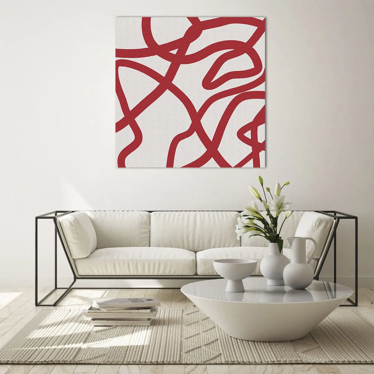 Tablou pe sticlă - Roșu pe alb - 70x70 cm