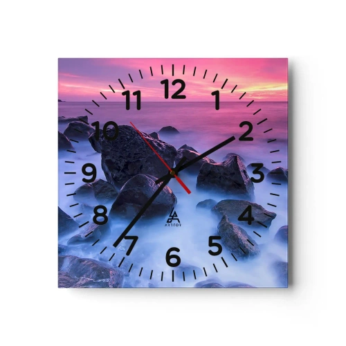 Ceas de perete - Ceas pe sticlă - Naștere în sclipici și ceață - 30x30 cm