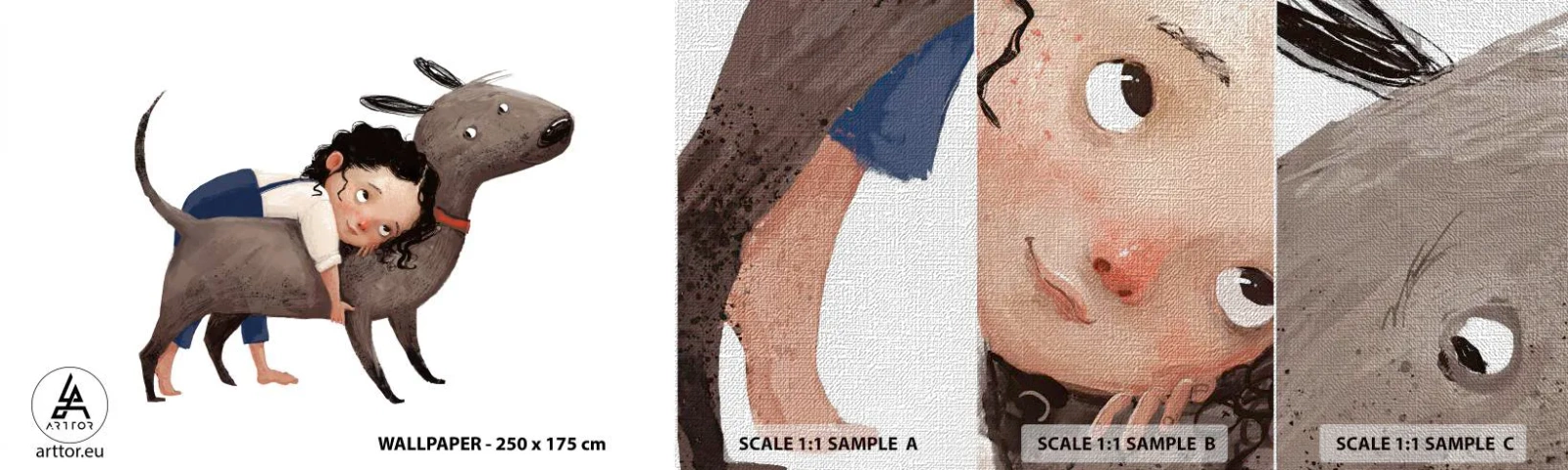 Mostră tapet Premium Canvas - Cei mai buni prieteni - Pentru copii, Câine, Fată - 100x30 cm