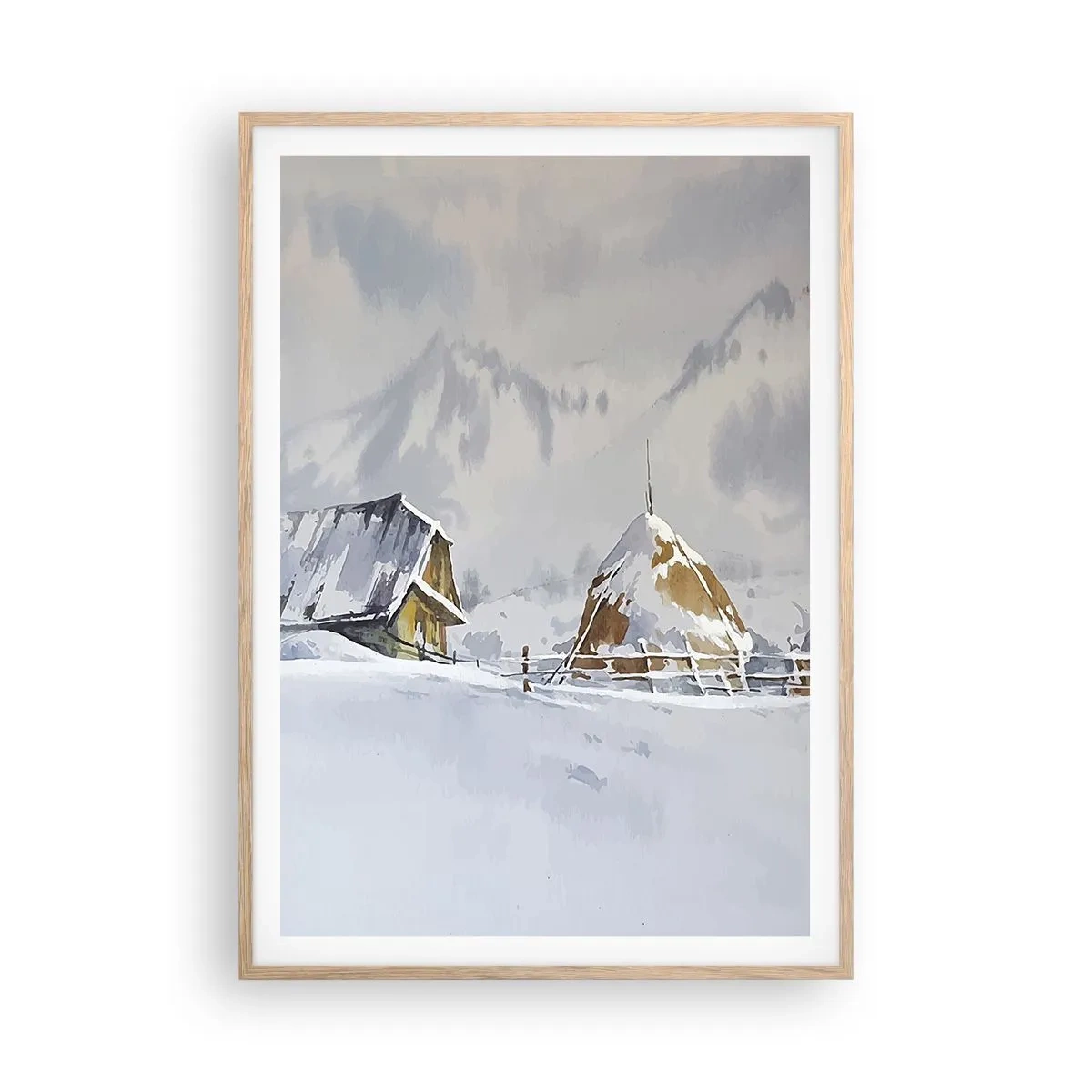 Poster în ramă de stejar deschis - Într-o vale înzăpezită - 70x100 cm