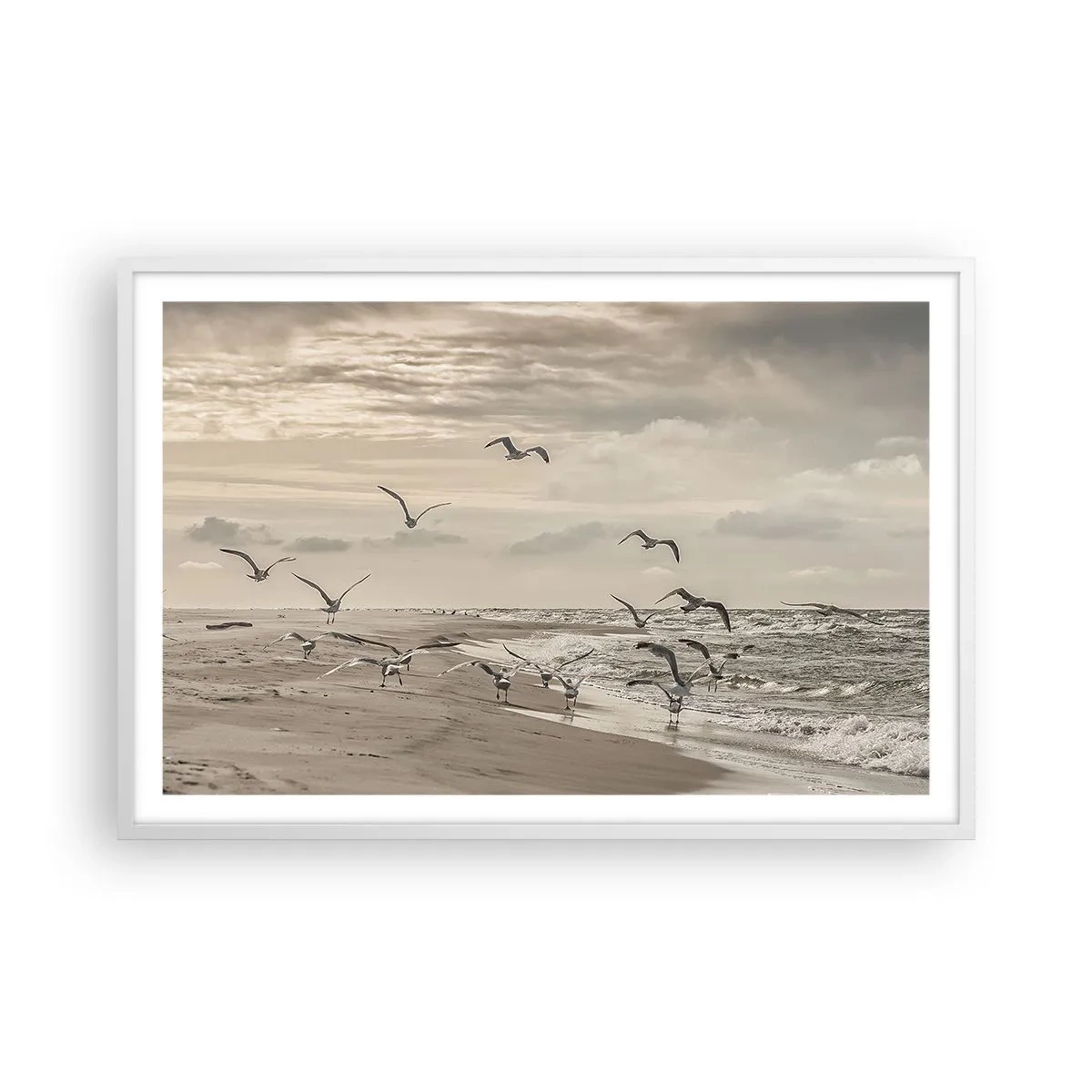 Poster în ramă albă - Marea zumzăie, păsările cântă - 91x61 cm