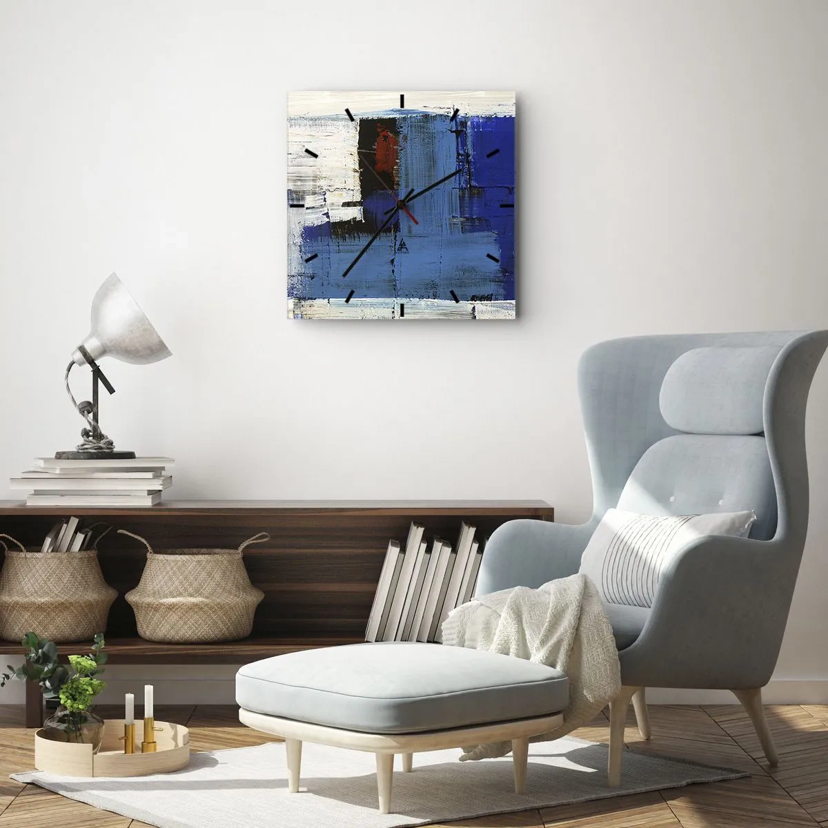 Ceas de perete - Ceas pe sticlă - Secretul albastru - 40x40 cm