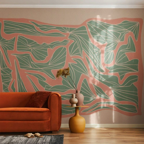 Tapet Standard Eco - Lupta dintre coral și verde - Boho, Pastel, Bucată - 300x210 cm