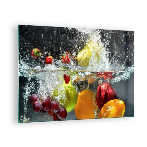 Tablou pe sticlă - Fructe scufundate în apă cu stropi dinamici - 70x50cm - Răcoritoare cu fructe - Decorațiune modernă pentru perete pentru living și dormitor ARTTOR