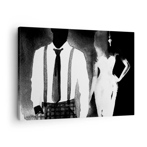 Tablou pe pânză Canvas - Personaje în stil noir, eleganță alb-negru și mister - 70x50cm - Într-o atmosferă noir - Decorațiune modernă pentru perete pentru living și dormitor ARTTOR