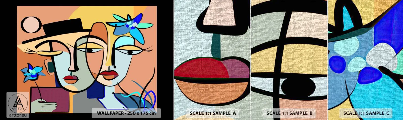 Mostră tapet Premium Canvas - Întâlnire cu Picasso - Chipurile, Modern, Cubism - 100x30 cm