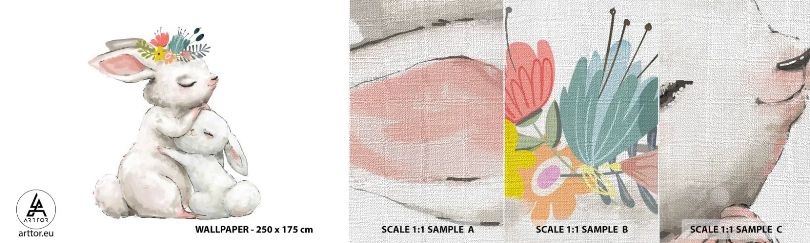 Mostră tapet Premium Canvas - Ca la mama - Pentru copii, Iepure, Mama Cu Copil - 100x30 cm