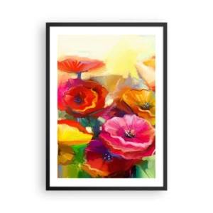Poster în ramă neagră - Maci colorați pe un fundal abstract - 50x70cm - Nu numai roșu - Decorațiune modernă pentru perete pentru living și dormitor ARTTOR