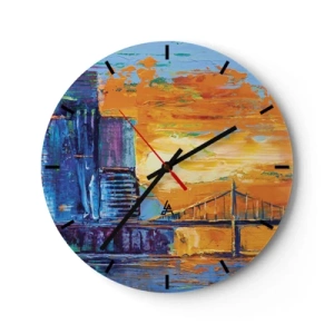 Ceas de perete - Ceas pe sticlă - O impresie colorată a orașului la apus - 30x30cm - Cultură și natură - Decorațiune modernă pentru perete pentru living, bucătărie și dormitor ARTTOR