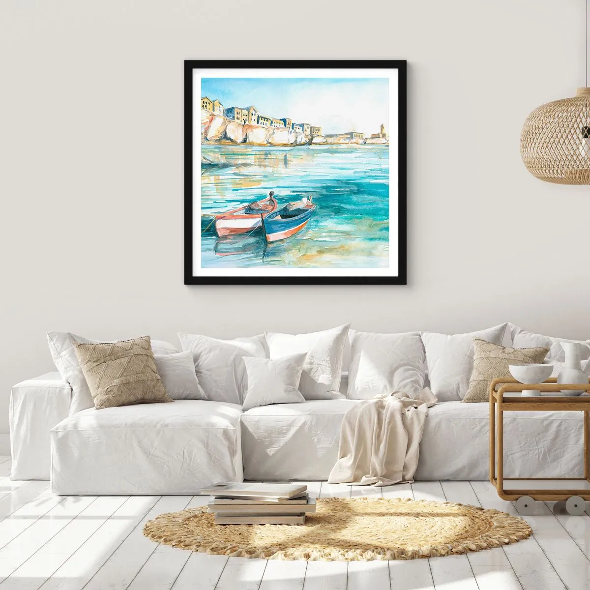 Poster în ramă neagră - Peisaj în azur - 60x60 cm