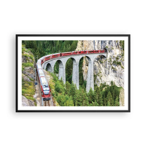 Poster în ramă neagră - Cu trenul prin munți - 91x61 cm