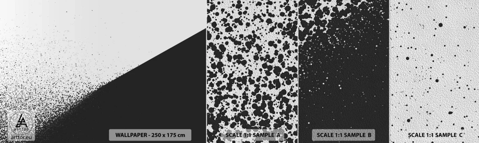 Mostră tapet Premium Sand - Din ce în ce mai repede, din ce în ce mai mult - Abstracția, Grafică, alb-negru - 100x30 cm