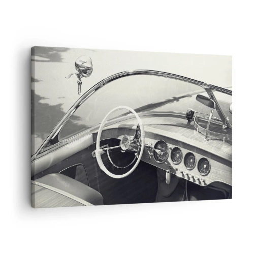 Tablou pe pânză Canvas - Interiorul unei mașini clasice în stil monocromatic - 70x50cm - E timpul pentru cei bogați - Decorațiune modernă pentru perete pentru living și dormitor ARTTOR
