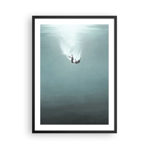 Poster în ramă neagră - Silueta unui bărbat care cade în adâncul apei - 50x70cm - În îmbrățișarea oceanului - Decorațiune modernă pentru perete pentru living și dormitor ARTTOR
