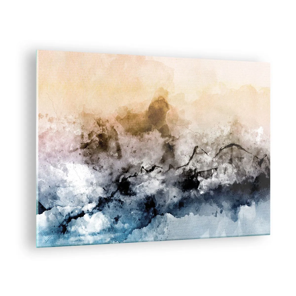 Tablou pe sticlă - Peisaj abstract în nuanțe pastelate cu ceață - 70x50cm - Scufundate într-un vârtej de ceață - Decorațiune modernă pentru perete pentru living și dormitor ARTTOR