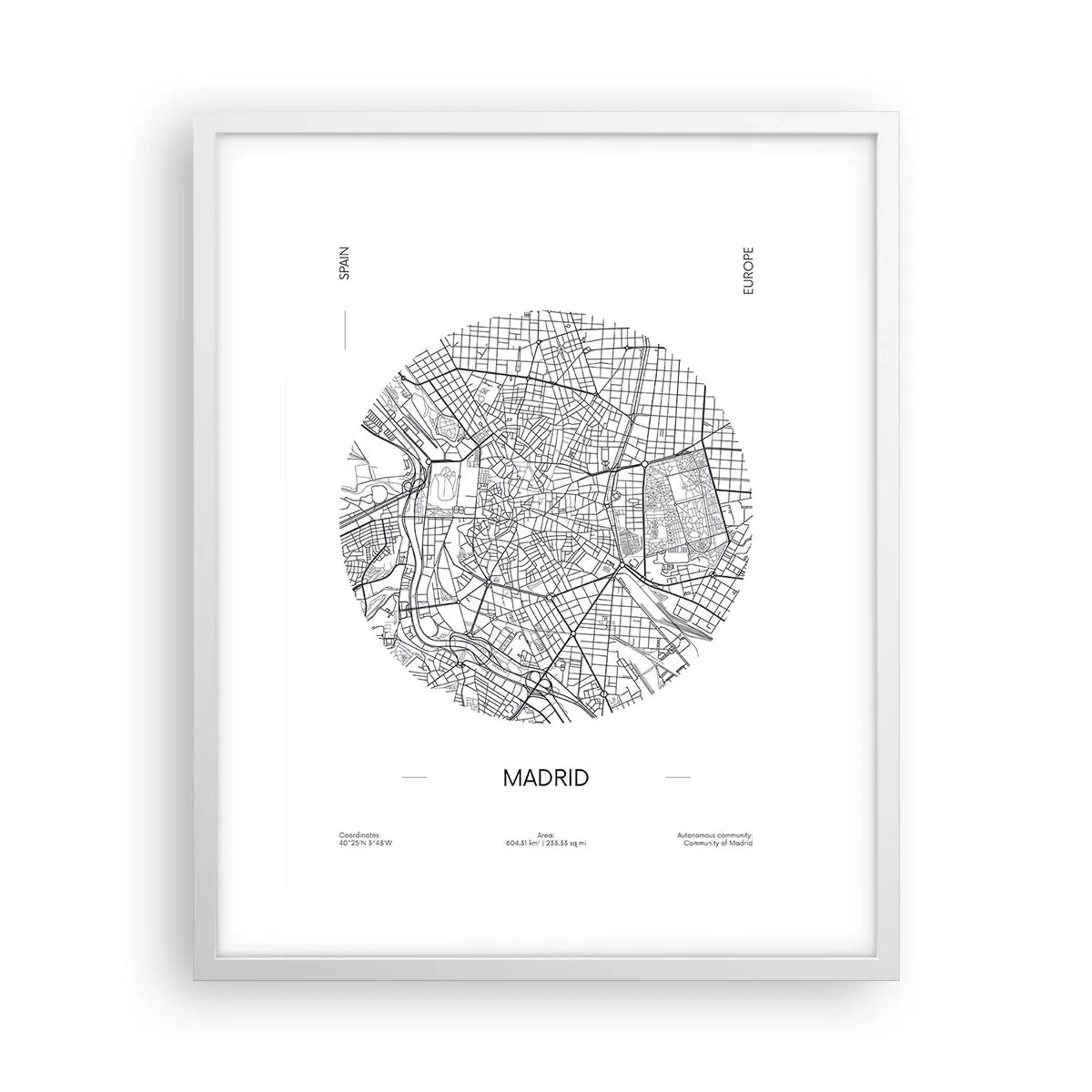 Poster în ramă albă - Anatomia Madridului - 40x50 cm