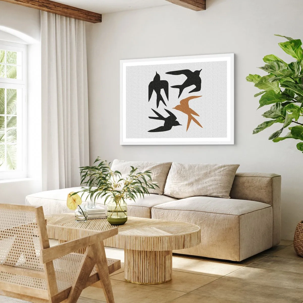 Poster în ramă albă - Jocurile rândunelelor - 100x70 cm