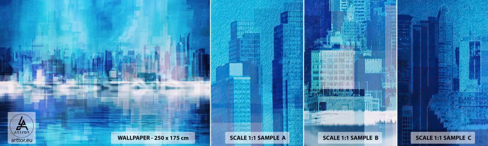 Mostră de Tapet Standard Eco - Înecate în albastru - Abstracția, Oraș, Arhitectură - 100x30 cm