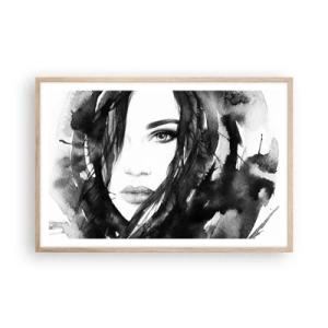Poster în ramă de stejar deschis - Studiu unei dame în alb și negru - 91x61 cm