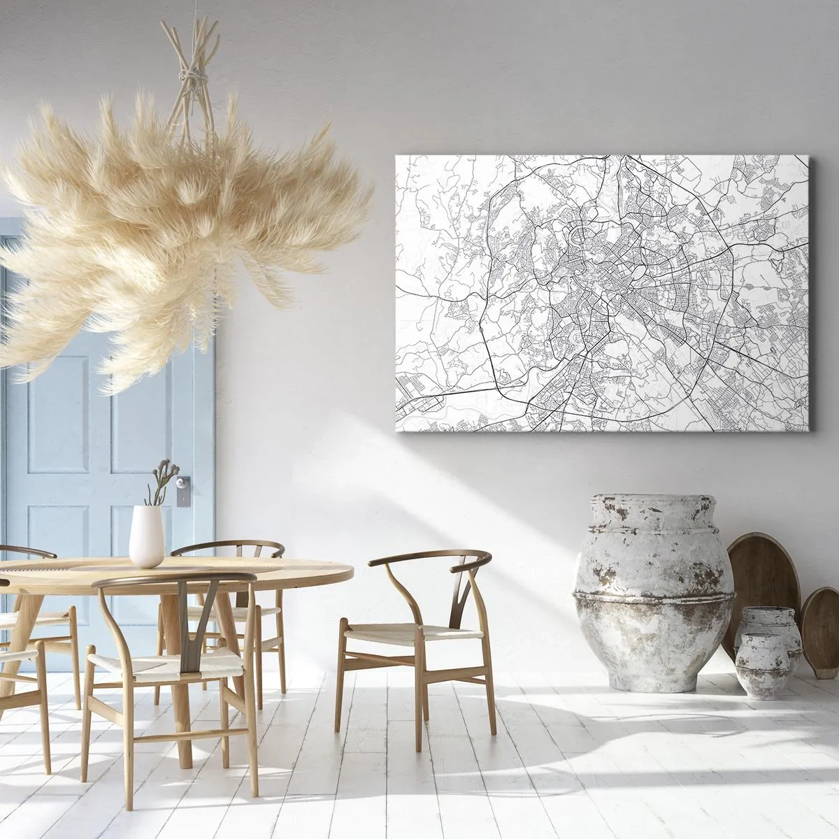 Tablou pe pânză Canvas - hartă a orașului în stil minimalist, cu linii delicate - 70x50cm - Cerc roman - Decorațiune modernă pentru perete pentru living și dormitor ARTTOR