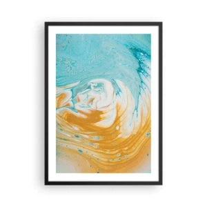 Poster în ramă neagră - Vârtej abstract în nuanțe de albastru și portocaliu - 50x70cm - Vârtej de pastel - Decorațiune modernă pentru perete pentru living și dormitor ARTTOR