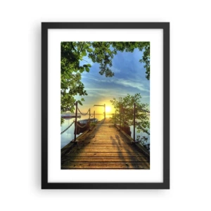 Poster în ramă neagră - Apusul la malul apei - 30x40 cm