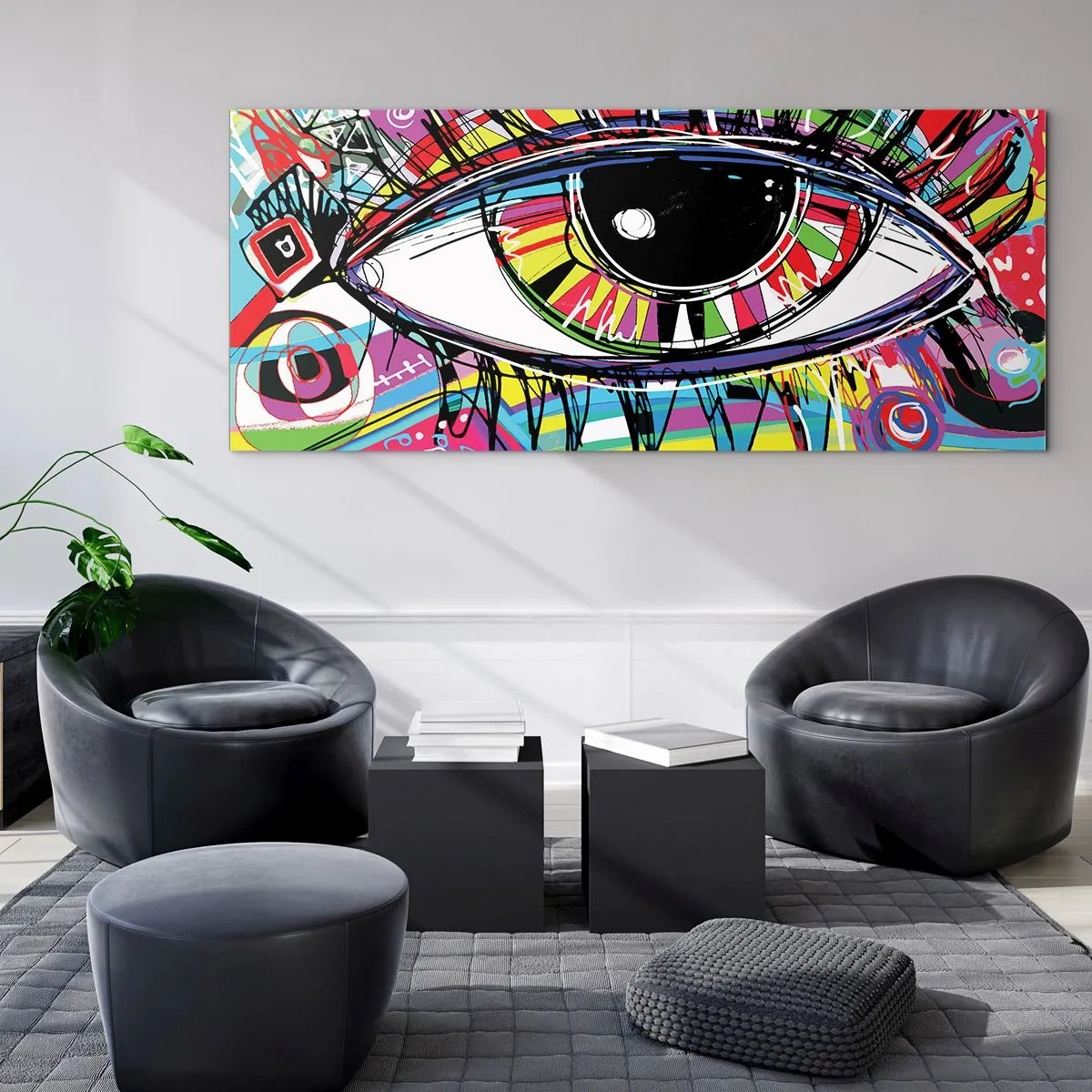 Tablou pe sticlă - Un ochi colorat - un suflet colorat - 100x40 cm