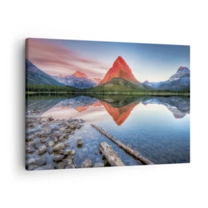 Tablou pe pânză Canvas - Un munte reflectat într-un lac la apus - 70x50cm - Căldură și frig - Decorațiune modernă pentru perete pentru living și dormitor ARTTOR