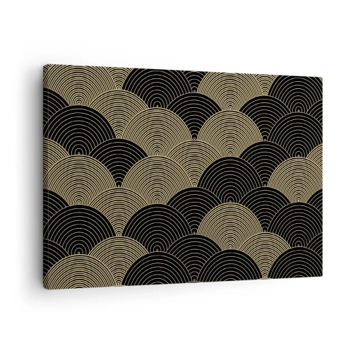 Tablou pe pânză Canvas - Model Art Deco cu semicercuri și linii aurii - 70x50cm - Unitate în multiplicitate - Decorațiune modernă pentru perete pentru living și dormitor ARTTOR