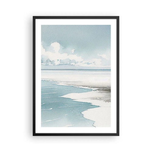 Poster în ramă neagră - Peisaj de coastă în acuarelă în nuanțe pastelate - 50x70cm - Mareea blândă - Decorațiune modernă pentru perete pentru living și dormitor ARTTOR