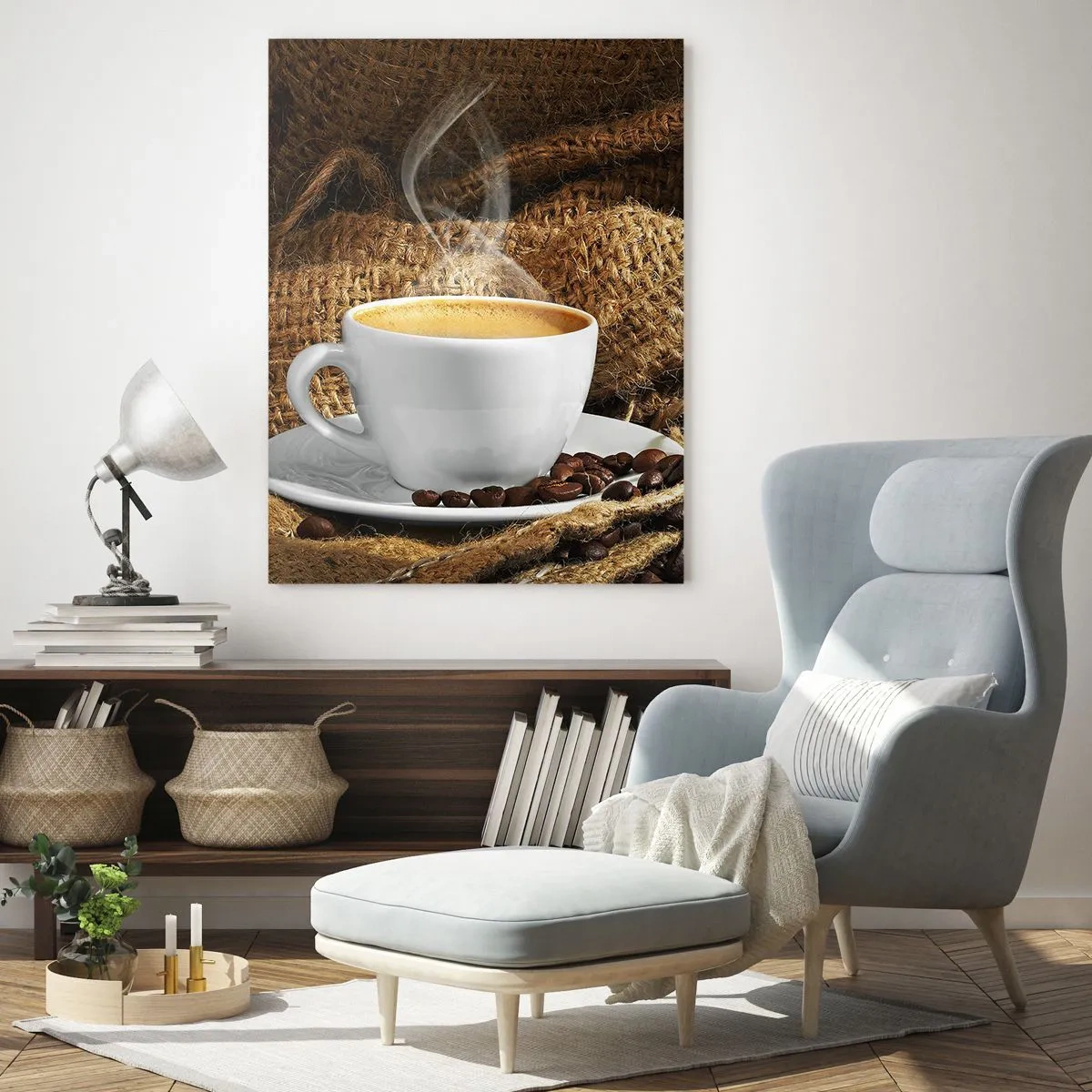 Tablou pe sticlă - Mirosul de mokka și densitatea lichidului de miere - 50x70 cm