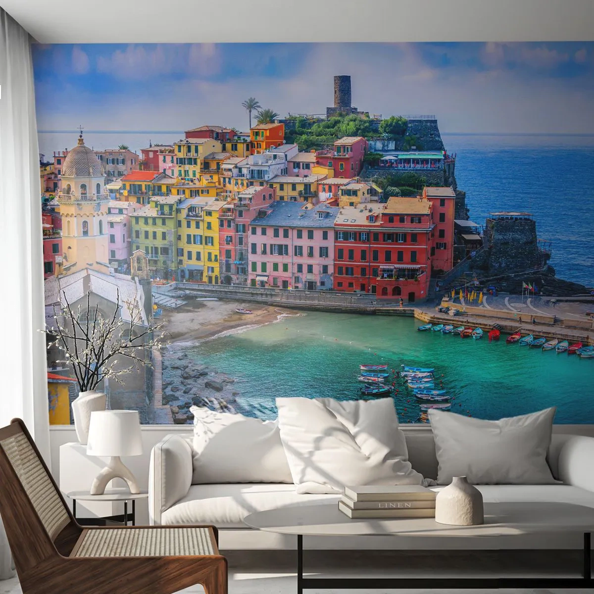 Tapet Premium Sand - Orașul mediteraneean magic - Liguria, Oraș, Italia - 100x70 cm
