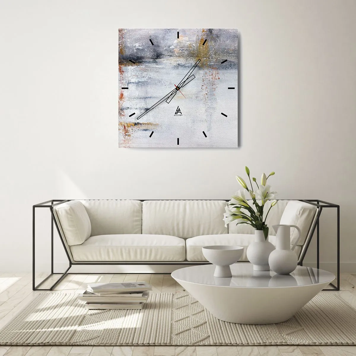 Ceas de perete - Ceas pe sticlă - În spatele cortinei de aer - 40x40 cm