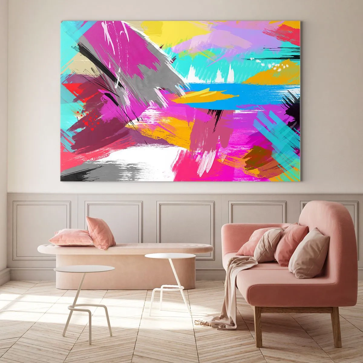 Tablou pe sticlă - Mâzgălituri cu pensula - 120x80 cm