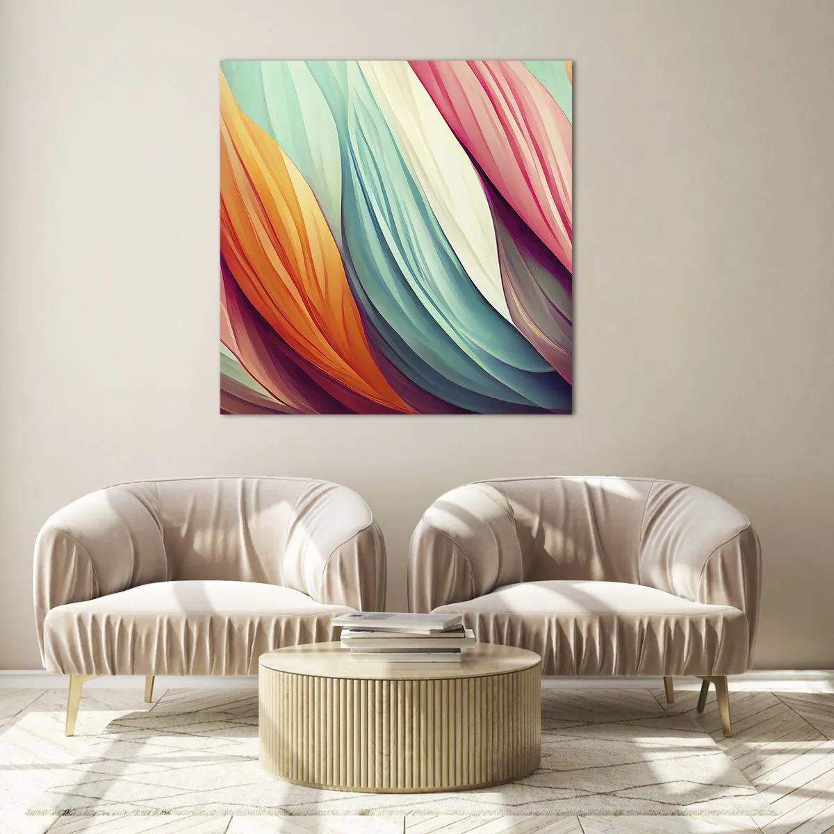 Tablou pe sticlă - Țesătură de curcubeu - 50x50 cm