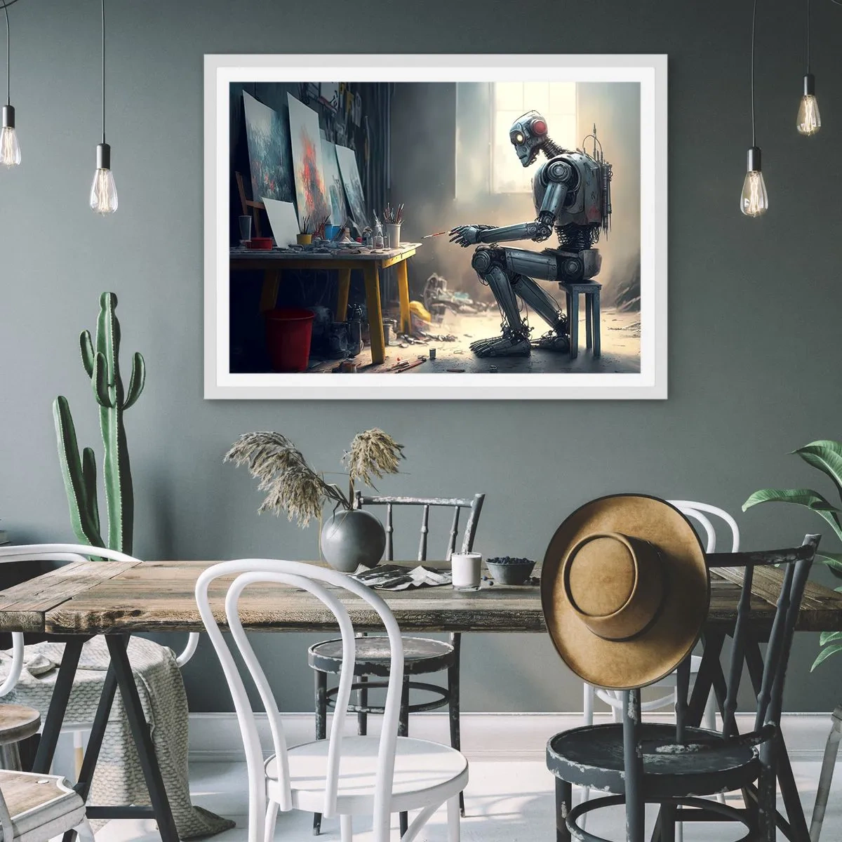 Poster în ramă albă - Actul de creație - 100x70 cm