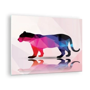 Tablou pe sticlă - Panteră geometrică în abstracție colorată - 70x50cm - Pantera diamantată - Decorațiune modernă pentru perete pentru living și dormitor ARTTOR