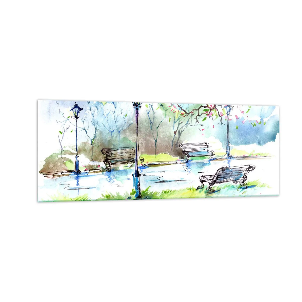 Tablou pe sticlă - Magia liniștii din parc - 140x50 cm