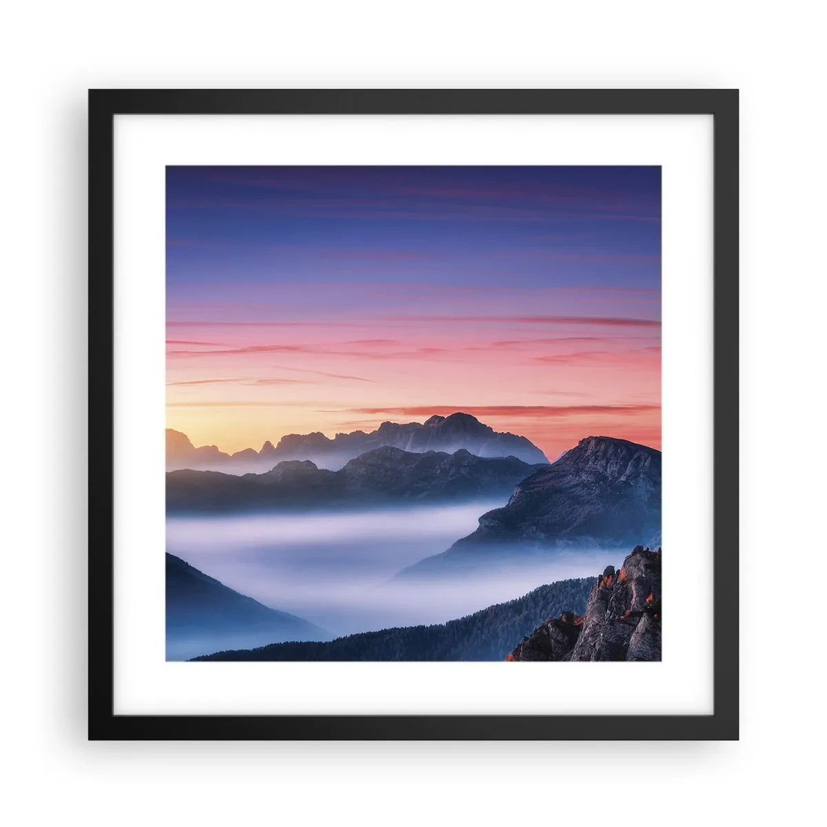 Poster în ramă neagră - Peste văi - 40x40 cm