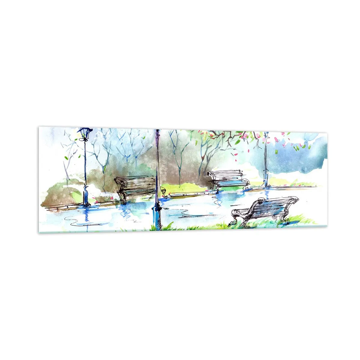 Tablou pe sticlă - Magia liniștii din parc - 160x50 cm