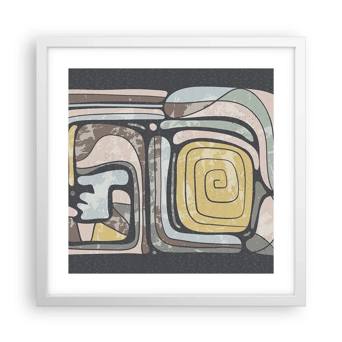 Poster în ramă albă - Abstracție în spirit precolumbian - 40x40 cm