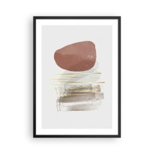 Poster în ramă neagră - Abstracție minimalistă cu forme geometrice și linii aurii - 50x70cm - Colonadă abstractă - Decorațiune modernă pentru perete pentru living și dormitor ARTTOR