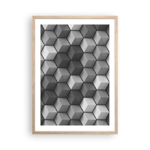 Poster în ramă de stejar deschis - Puzzle cubist - 50x70 cm