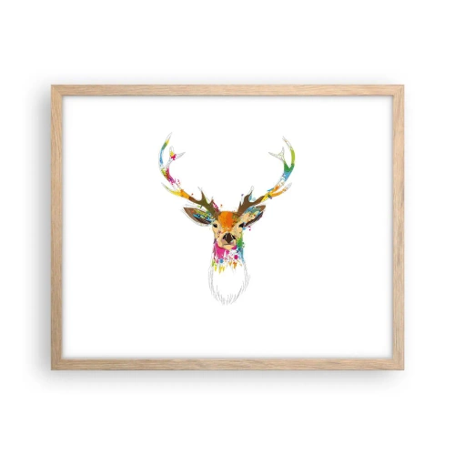 Poster în ramă de stejar deschis - Cerb blând scăldat în culoare - 50x40 cm