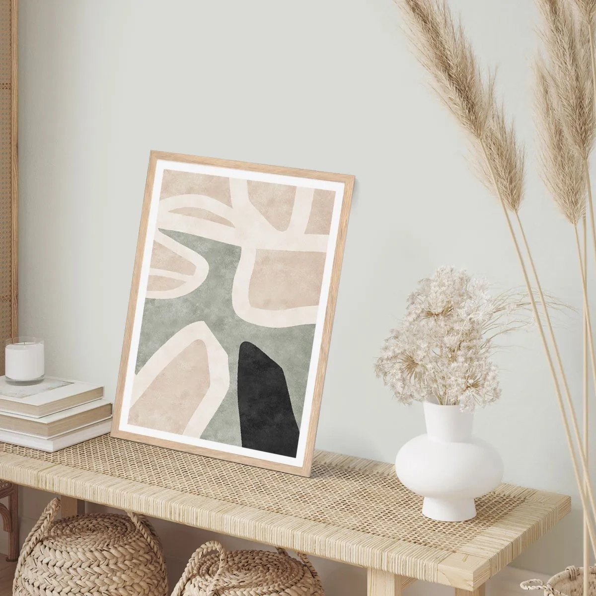 Poster în ramă de stejar deschis - Compoziție cu motiv negru - 61x91 cm