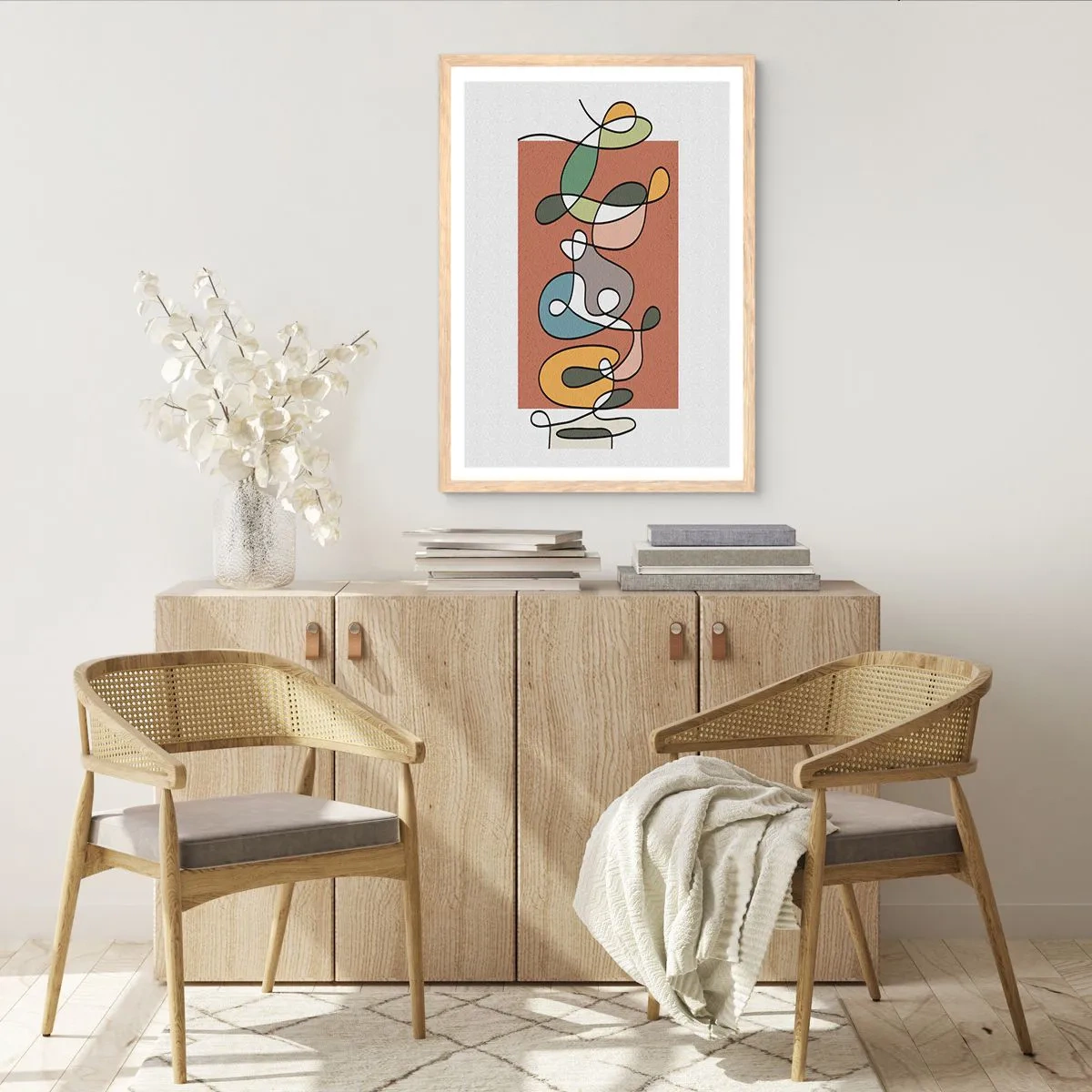 Poster în ramă de stejar deschis - Abstracție: un dans colorat - 40x50 cm