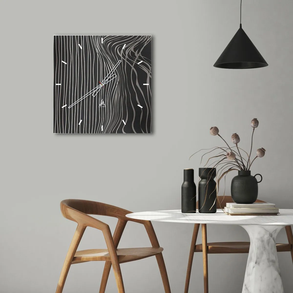 Ceas de perete - Ceas pe sticlă - Ritm și accent - 40x40 cm