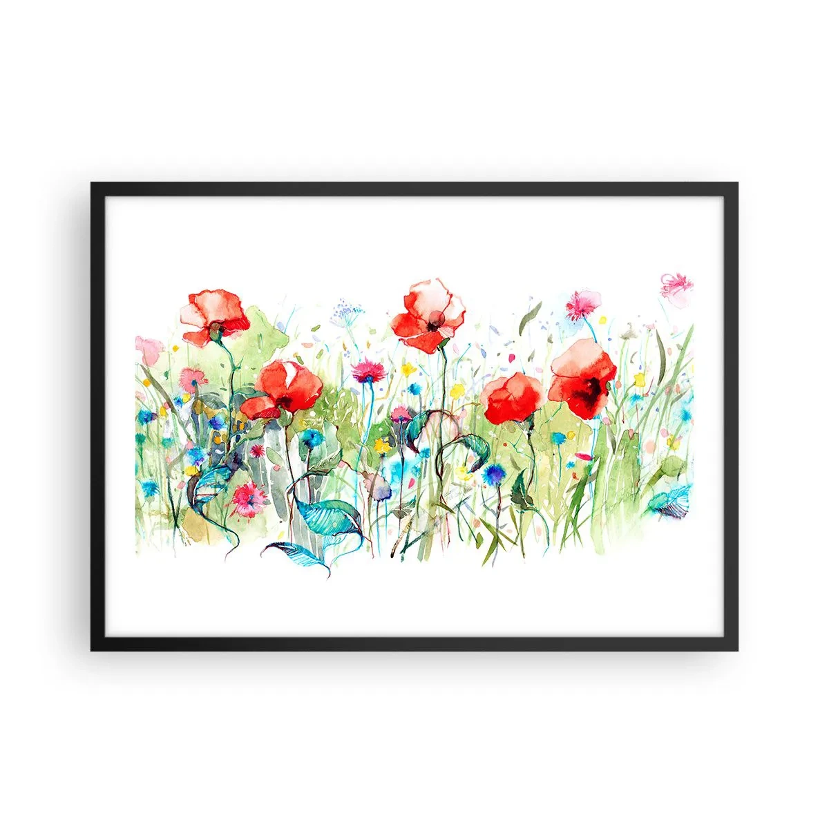 Poster în ramă neagră - O pajiște înflorită în luna mai - 70x50 cm