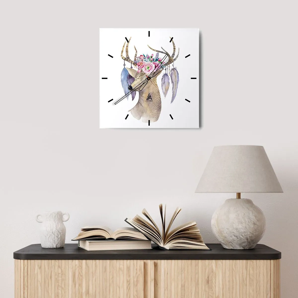 Ceas de perete - Ceas pe sticlă - Ghidul sufletului - blând, inocent - 40x40 cm